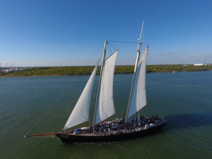 An exact replica of the famous schooner, the America, in Galveston Bay, Galveston, Texas