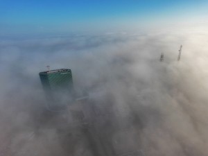 Old Calcasieu Marine Tower, towering above the fog in Lake Charles, Louisiana